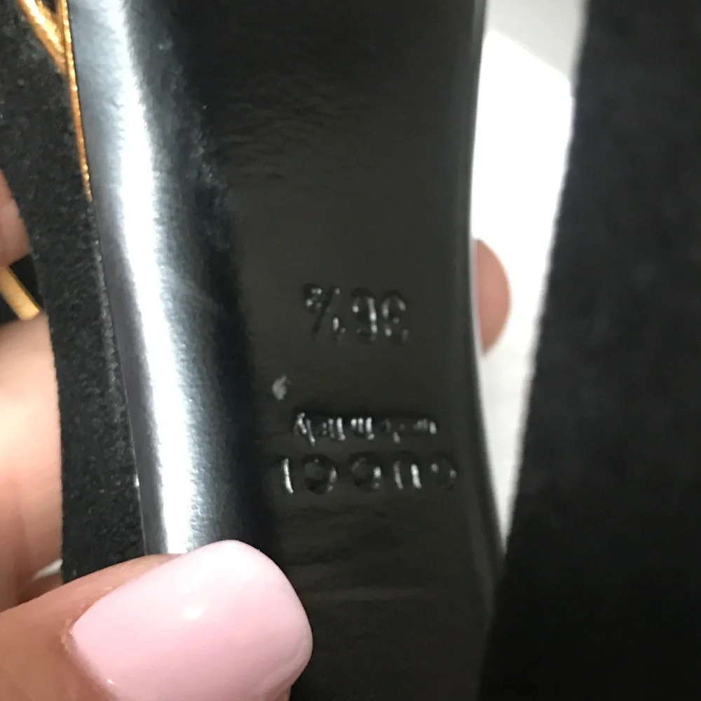 Gucci Black Platform Sandals with Gold Trim - Picture 8 of 13